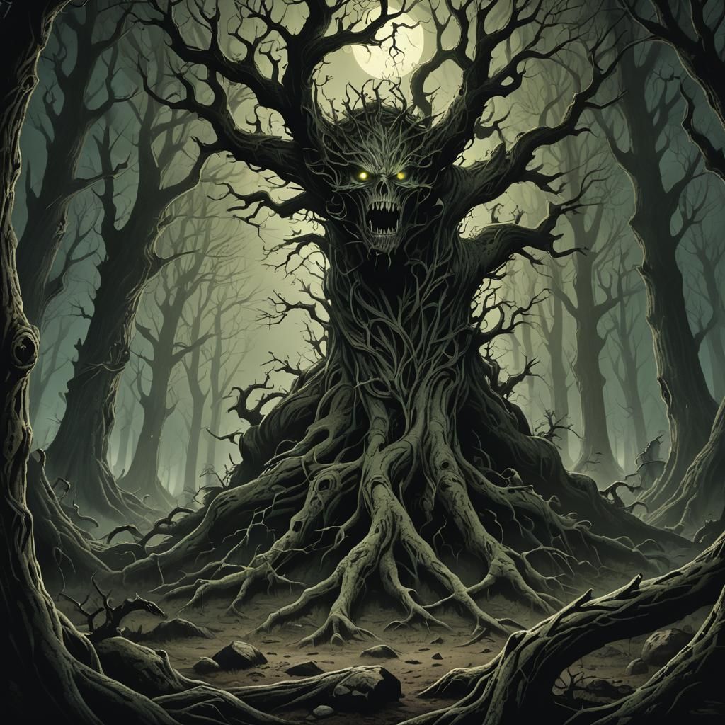 Eerie Forest Football: A Dark Fantasy Illustration