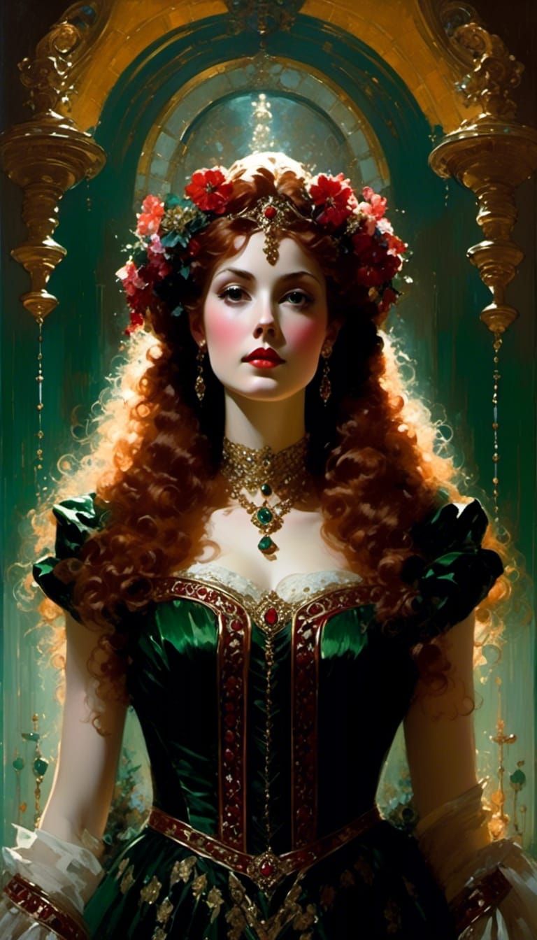 Fantasy Princess in Brocade Gown, Victorian Vignette