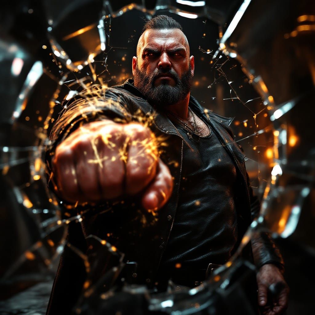 Imposing Villain Shatters Glass: Cinematic 35mm Scene