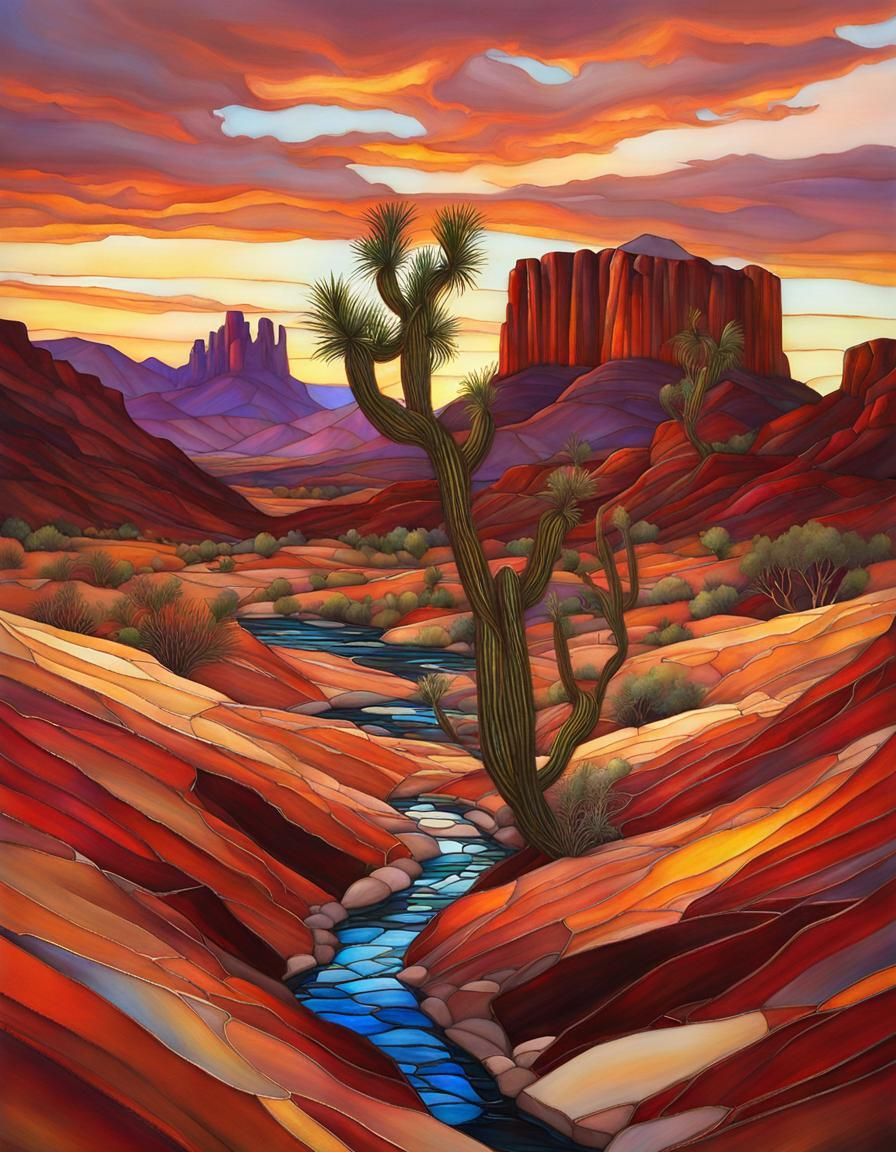 Stained Glass Desert Canyon at Sunset