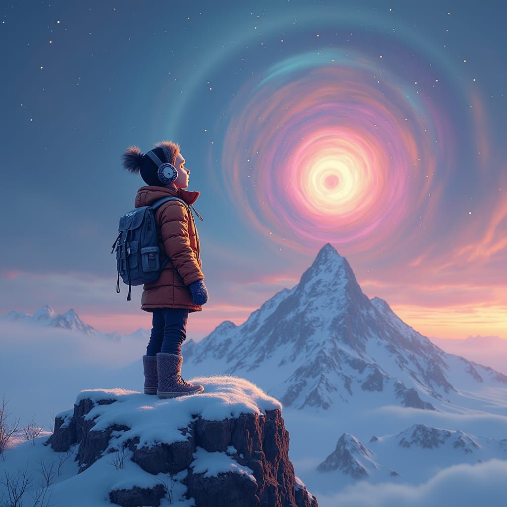 Boy Listening to Music Under Starry Sky