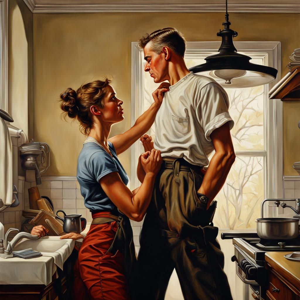 Young Couple Fighting: A Norman Rockwell-Style Oil Painting