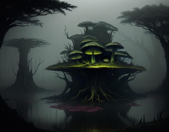 Bullywug in Misty Swamp: Dark Fantasy Art