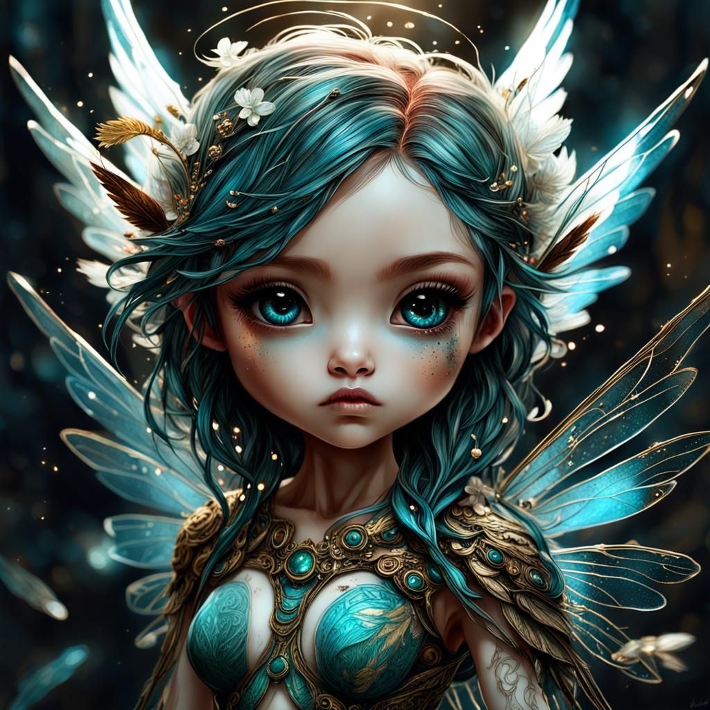 Chibi Pixie with Expressive Eyes and Detailed Wings