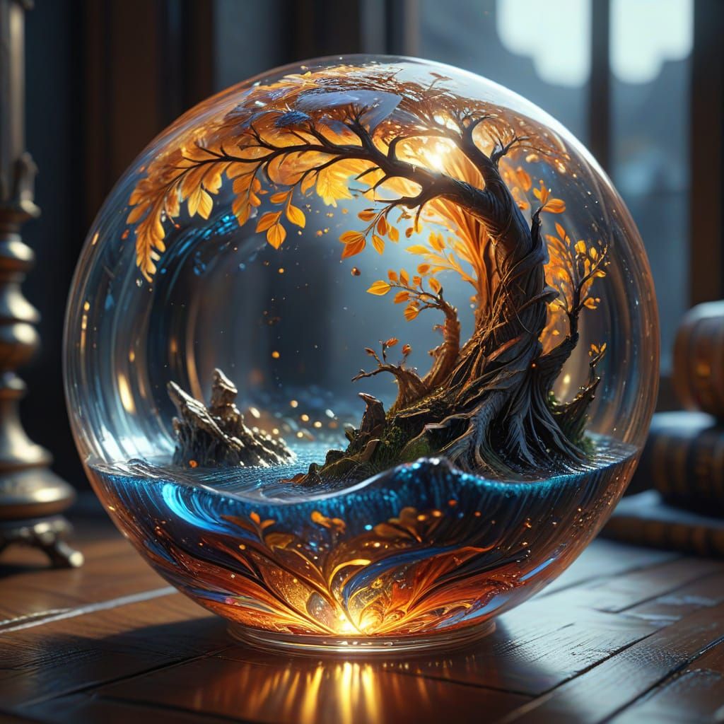 Magical Object Inside Glass Ball with Golden Hour Glow