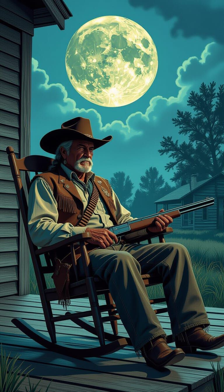 Native American Sheriff in Western Town, Digital Illustratio...