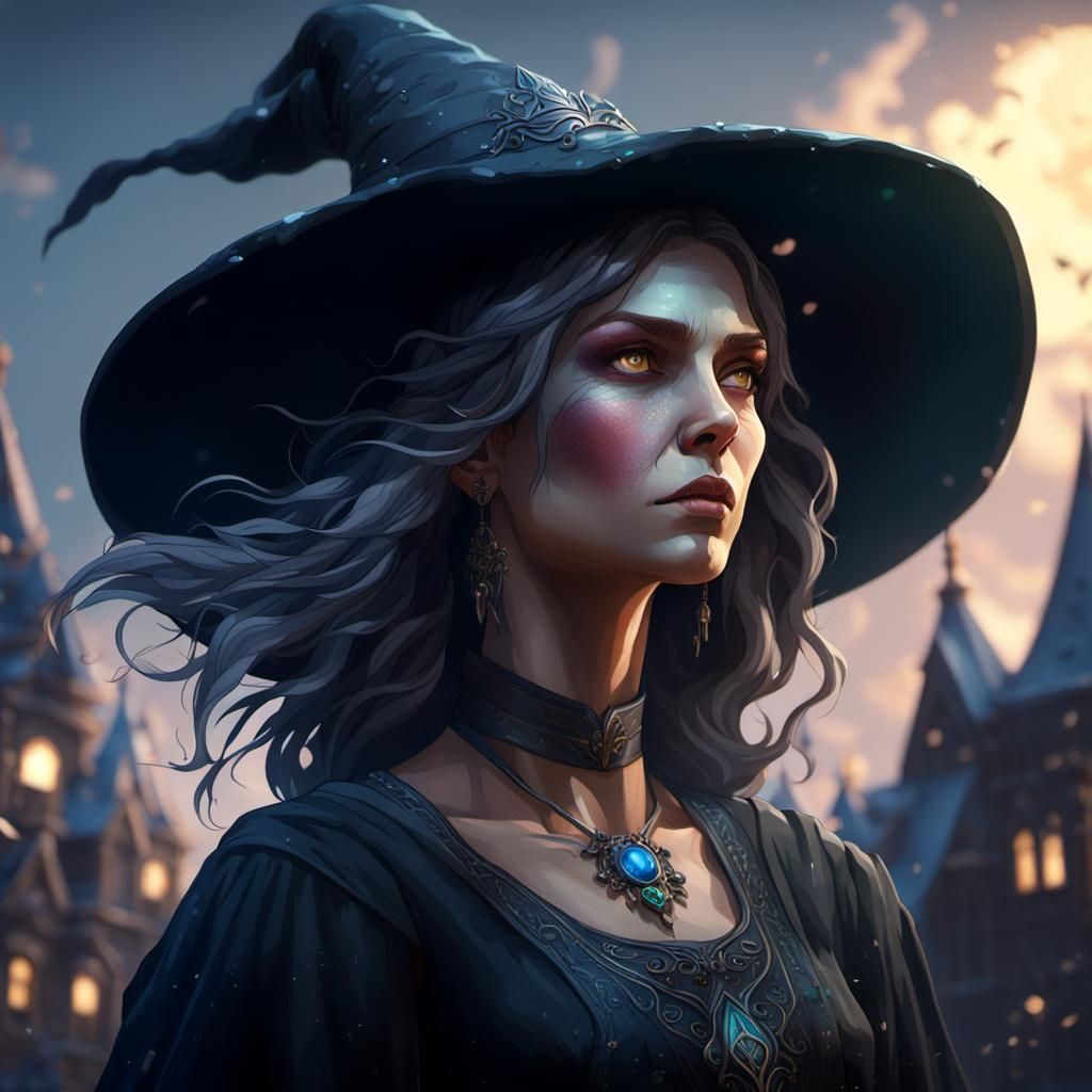 Witch in Black Dress, Hyperdetailed Artstation Portrait