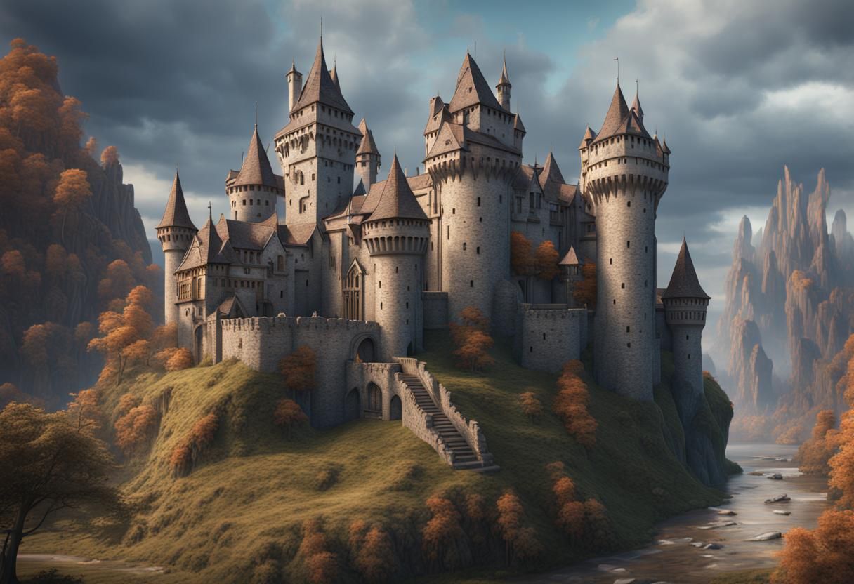 Fantasy Medieval Castle Reflected in Lake