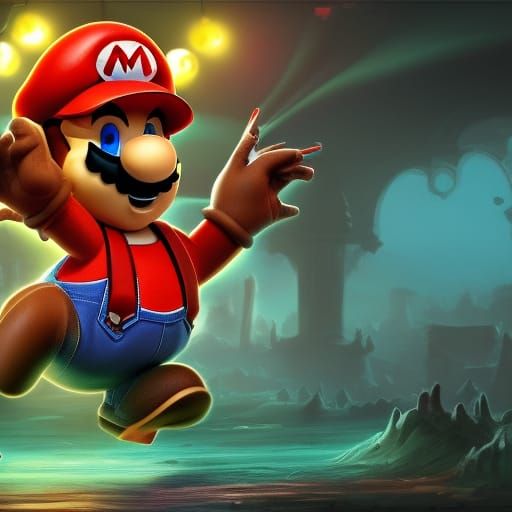 Evil Mario Dance Off in Detailed Matte Painting