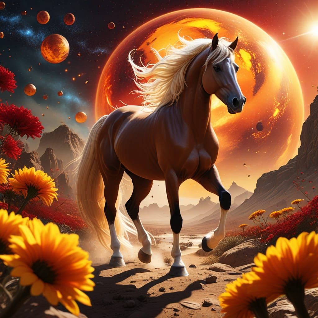 Arabian Stallion Before a Giant Planet: Splash Art