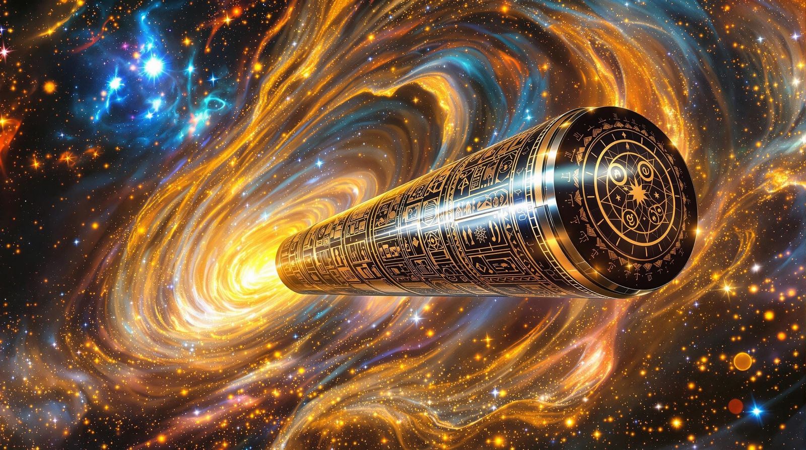 Cosmic Cylinder Travel in Klimt-Inspired Style