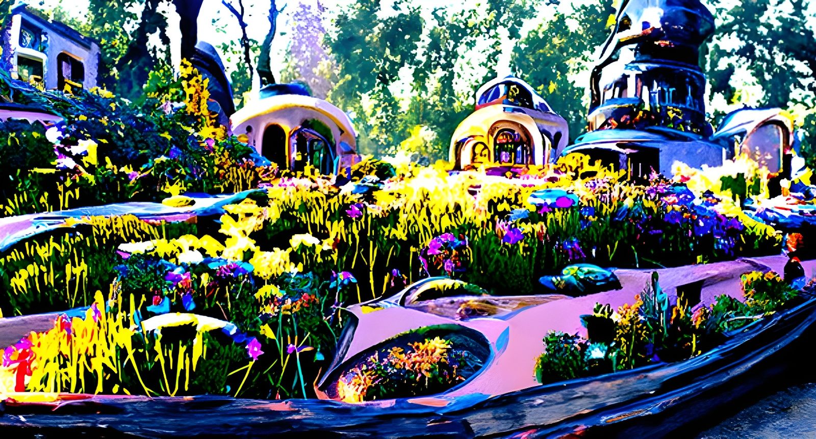 Lush Garden Scene with Wildflowers in Maximalist Style