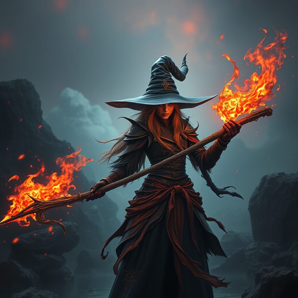 Fantastical Witch in Deep Colors, Matte Painting
