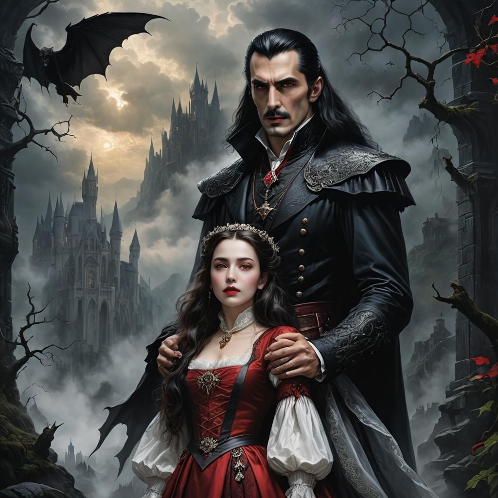 Dracula and Mina: Hyperrealistic Epic Fantasy