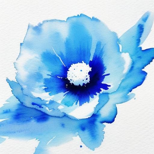 Blue Ink Drop on White Surface in Watercolor Style