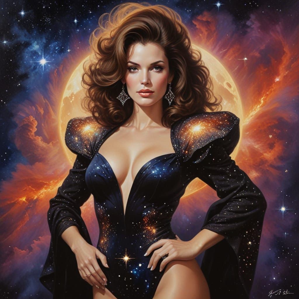 Glamorous Woman Adorned with Celestial Beauty