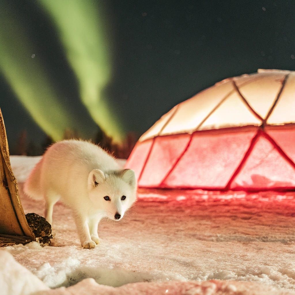 Arctic Fox Under Northern Lights Glow