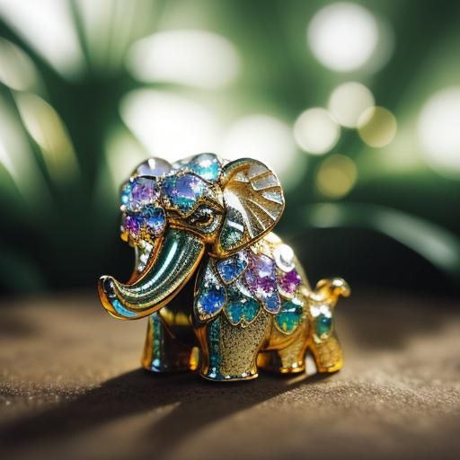 Crystal and Gold Elephant in Misty Jungle