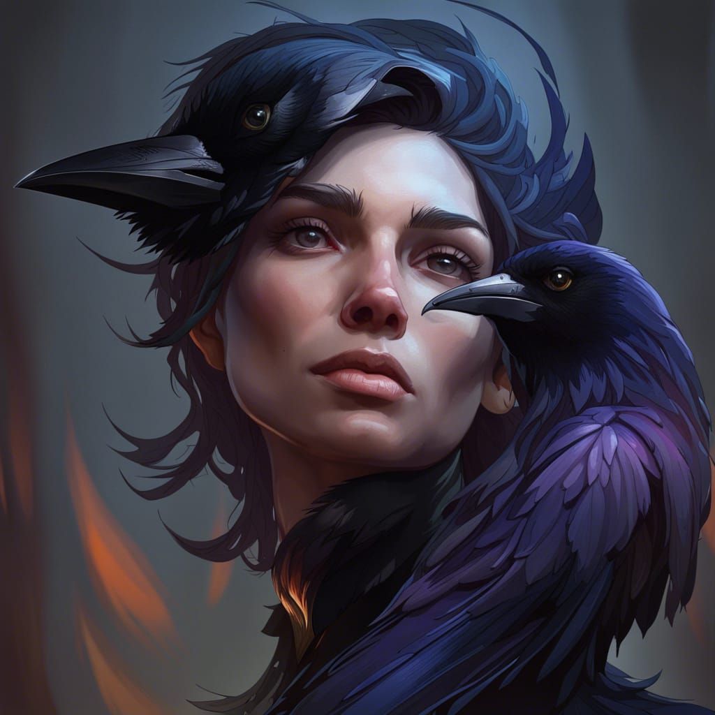 Detailed Raven Portrait in Art Nouveau Style