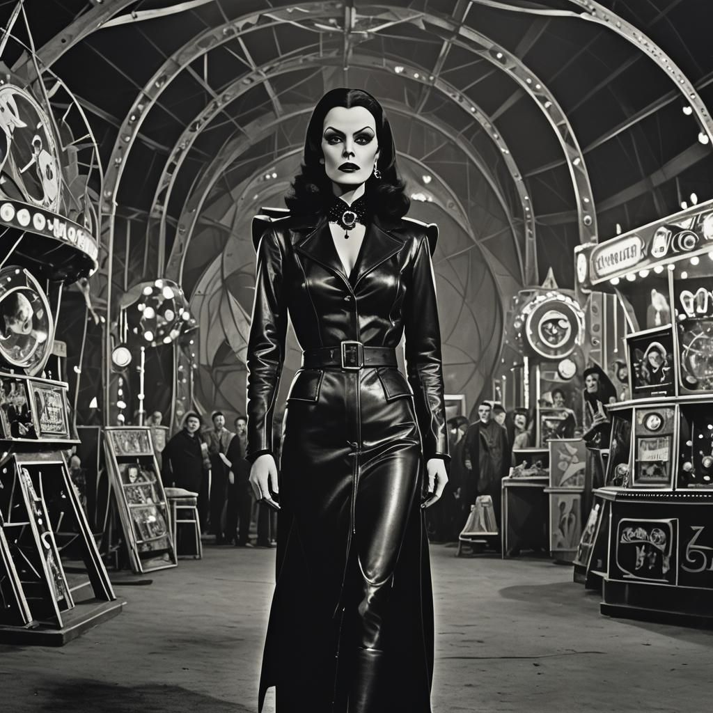 Vampira in Gothic Leather at Fairground