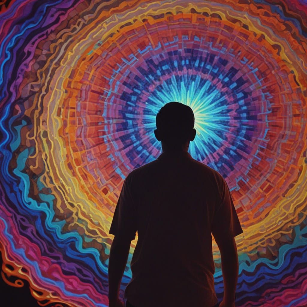 Psychedelic Art: Person Expressing Gratitude in Swirling Col...