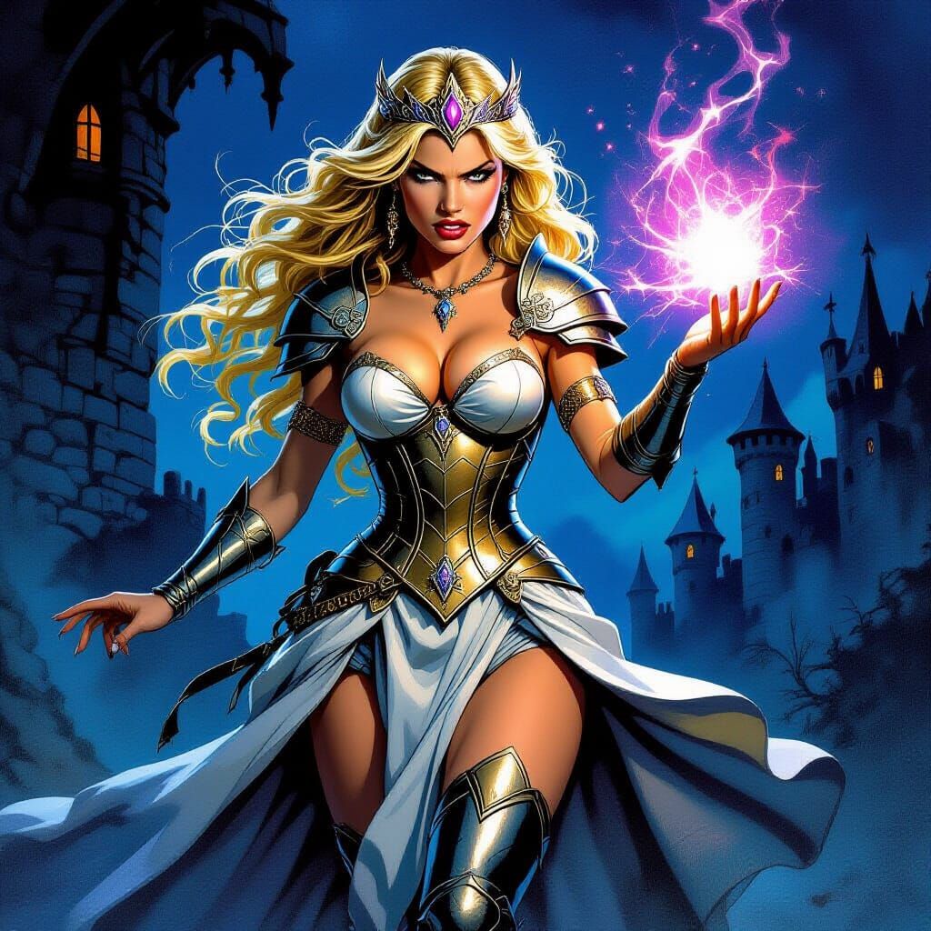 Fierce Warrior Princess Casting Magic in Fantasy Art