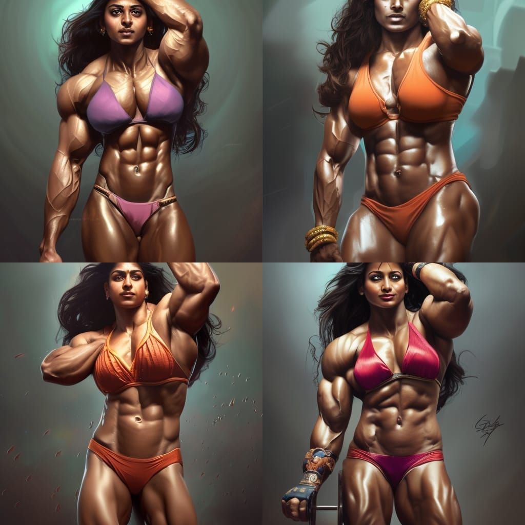 Indian Bodybuilder Portrait in Hyperdetailed Digital Art