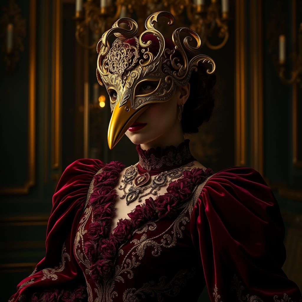 Woman in Heron Mask, Rococo Style
