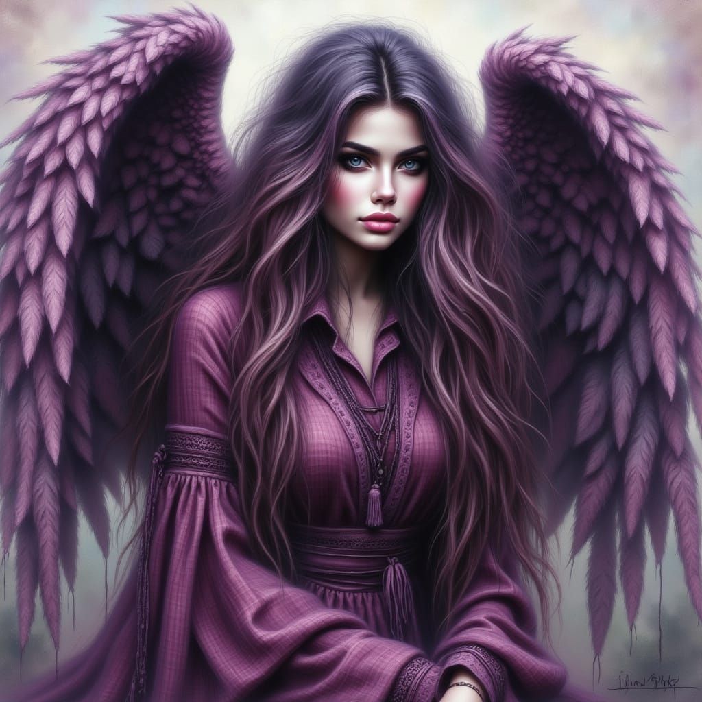 Sorrowful Angel in Gingham Print Style