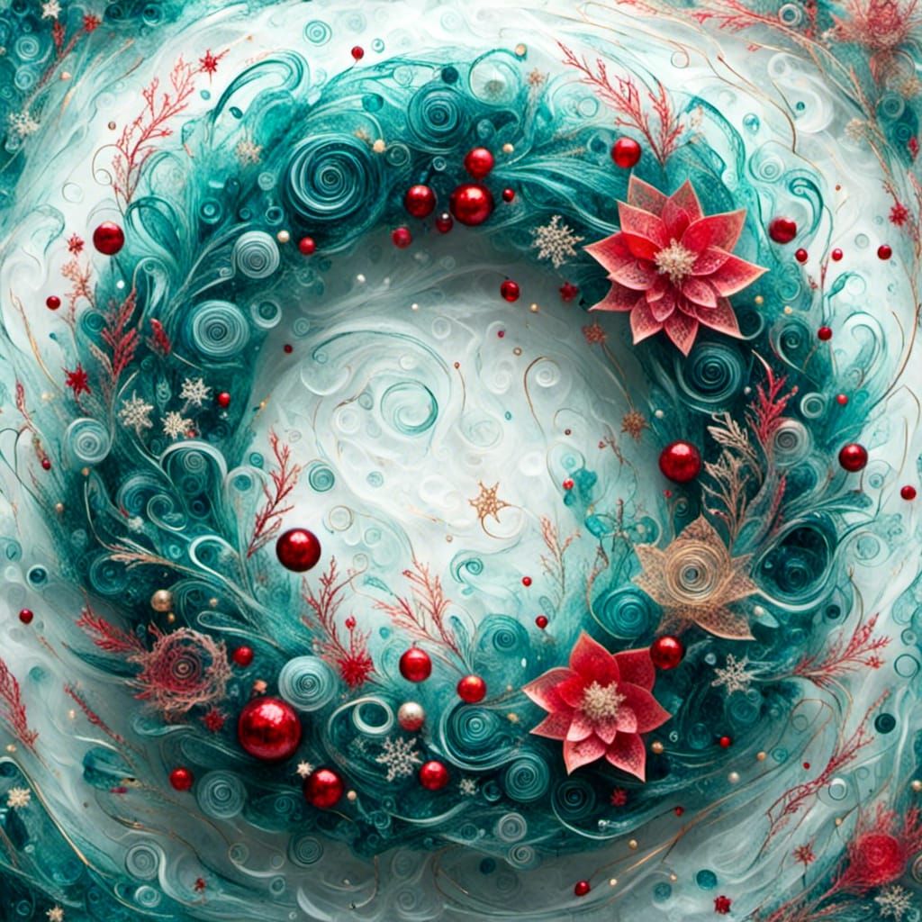 Abstract Christmas Wreath in Liquid Ink Style