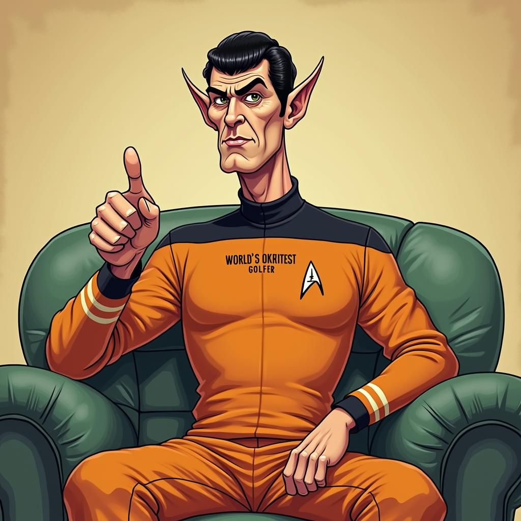Spock as Goofy Golfer: A Caricature in Vintage Cartoon Style