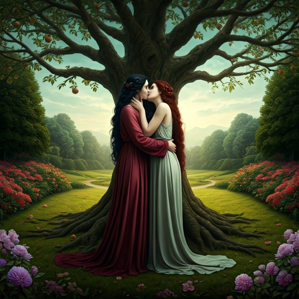 Ethereal Encounter: Lilith and Eve in a Whispers of Paradise