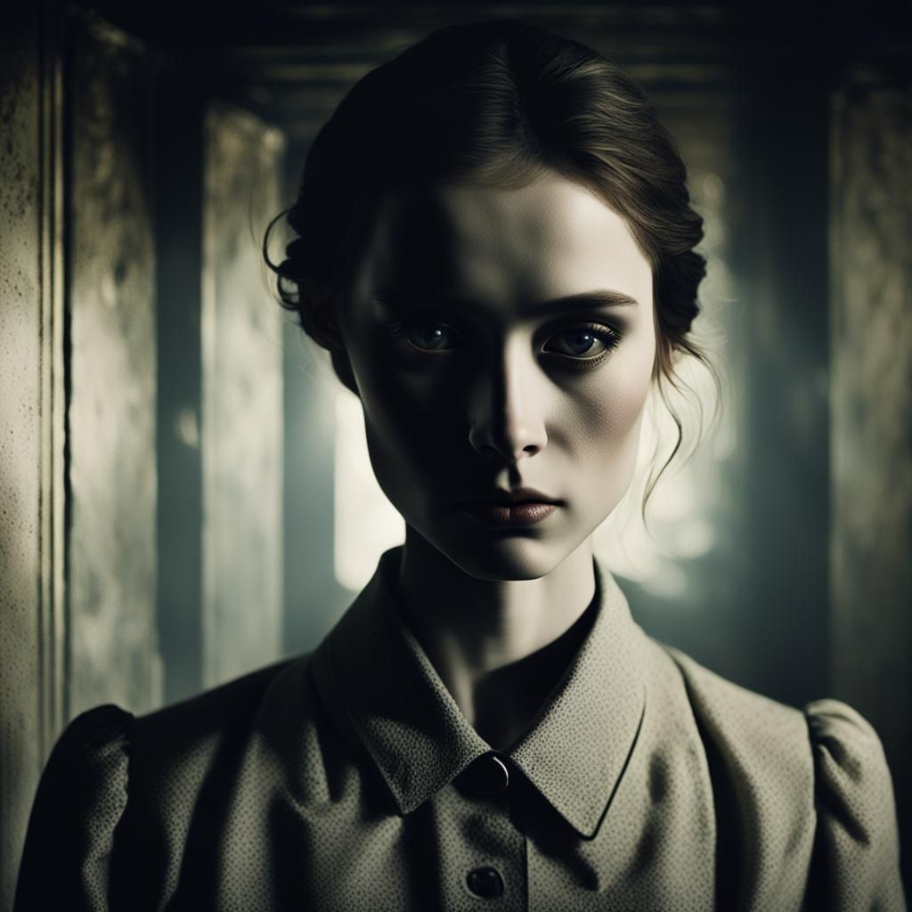 Gloomy Woman in Dimly Lit Room: Dark Surrealism