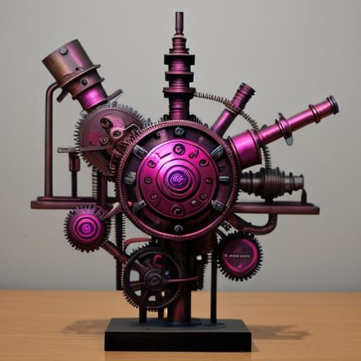 Bauhaus Steampunk Sculpture in Vibrant Metallic Hues