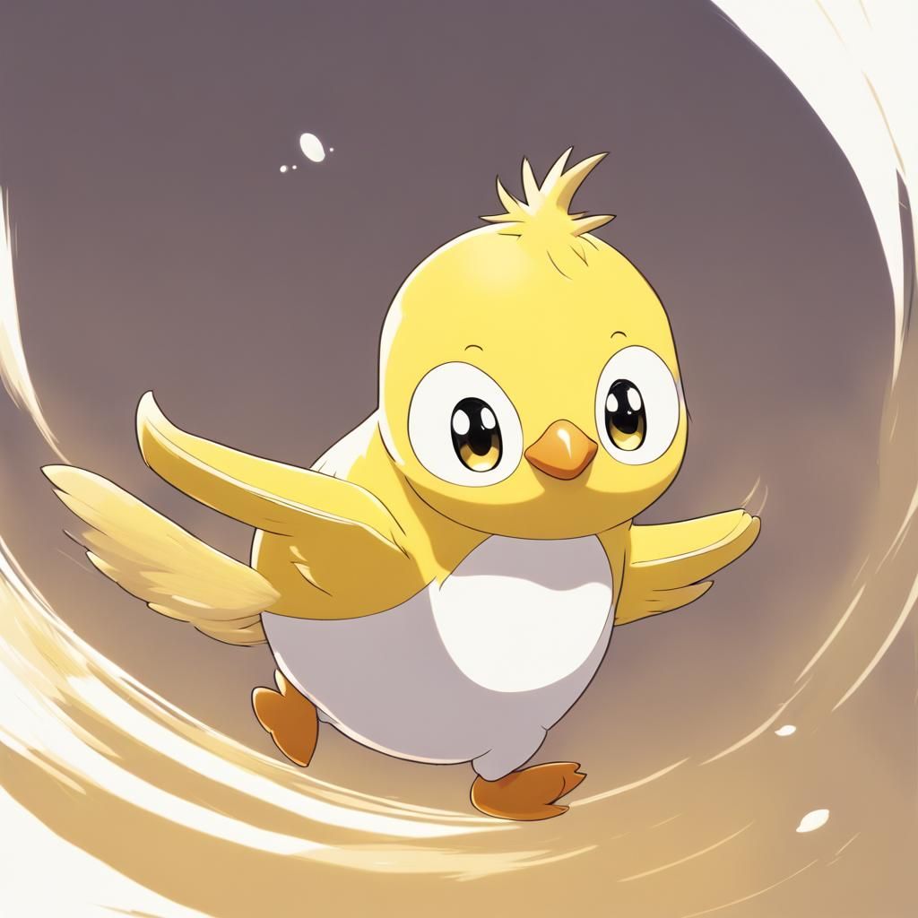 Anime Yellow Penguin Flying Over School
