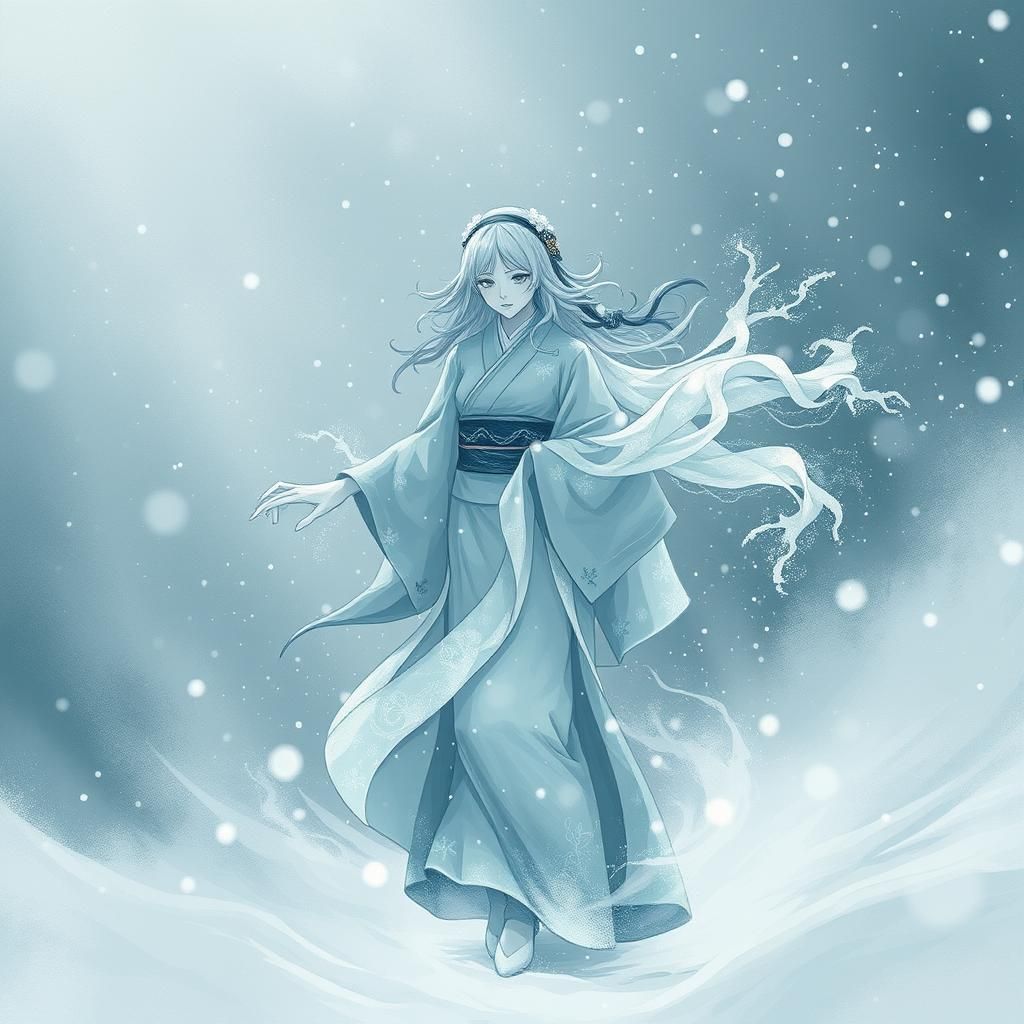 Ethereal Snow Spirit Yuki Onna in Ice Storm