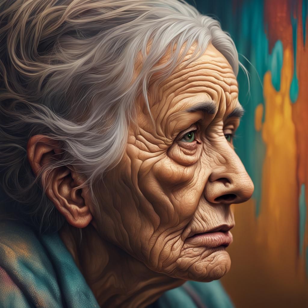 Sad Old Woman: Hyperrealistic Close-Up Portrait