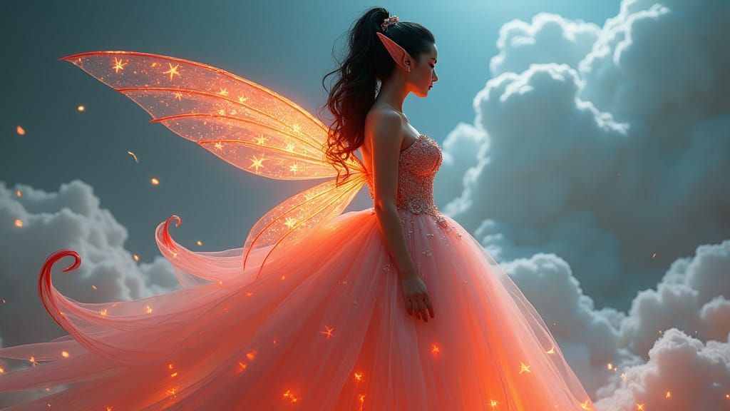 Latina Elf in Bioluminescent Gown, Fantasy Art