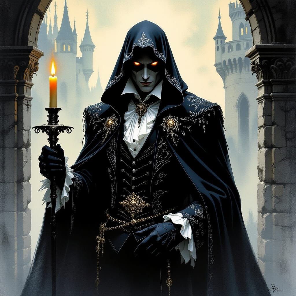 Vampire Noble in Candlelit Castle, Gothic Mystique