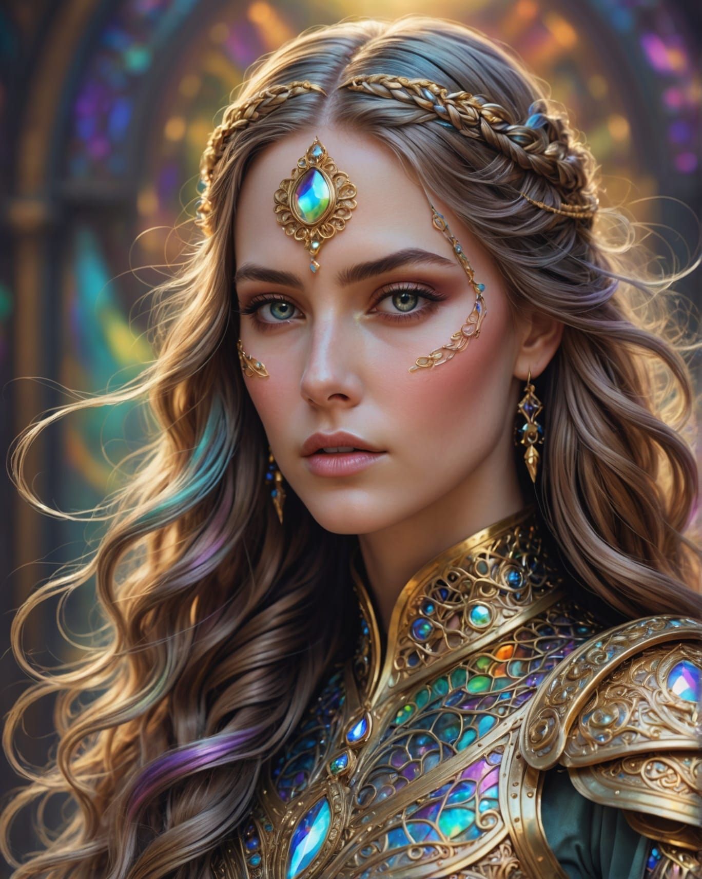 Fantasy Portrait of Woman in Rainbow Armor