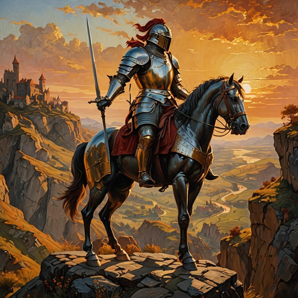 Armored Centaur Knight Overlooking Medieval Kingdom