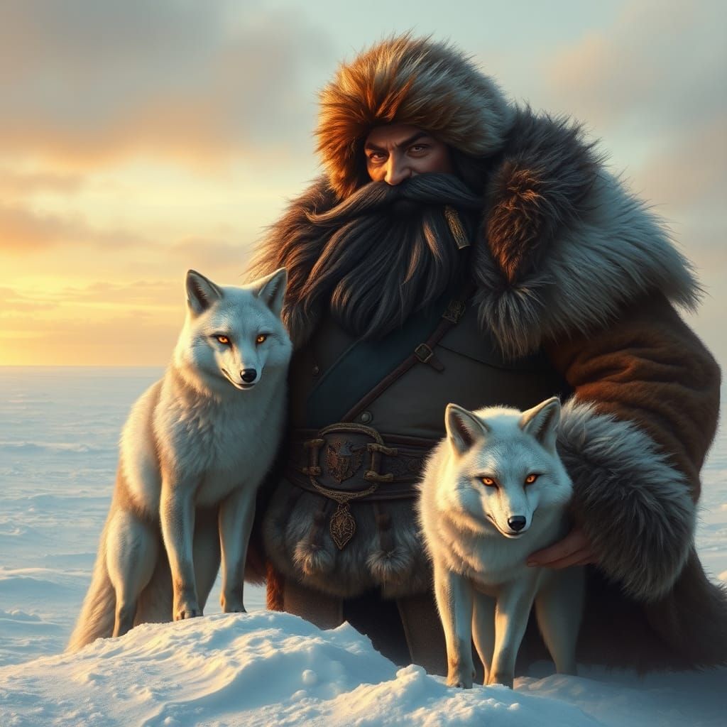 High Fantasy Dwarf and Fox in Winter