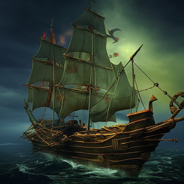 Haunted Pirate Ship Drifting in the Mists