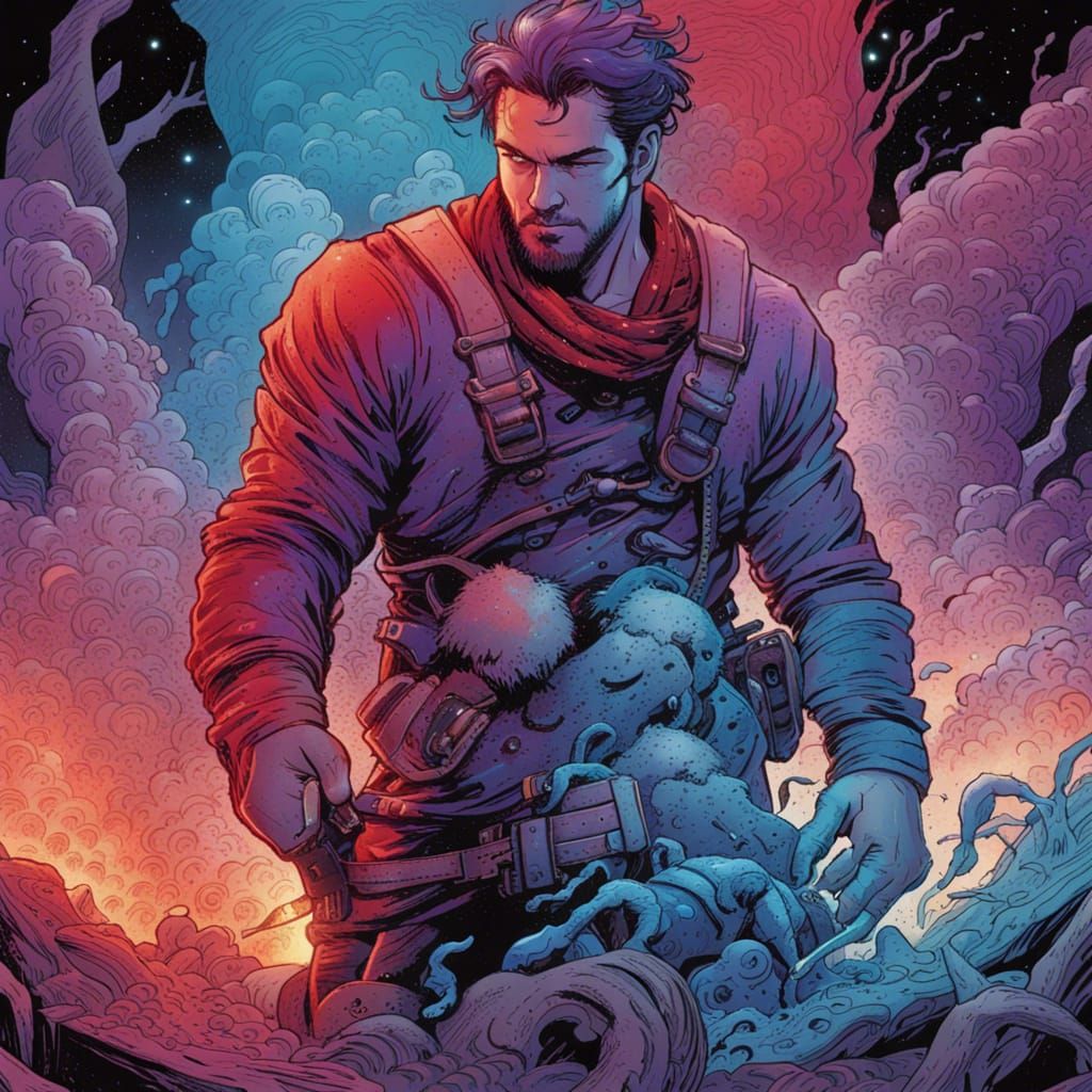 Vibrant Comic Book Art in Red, Blue, and Purple