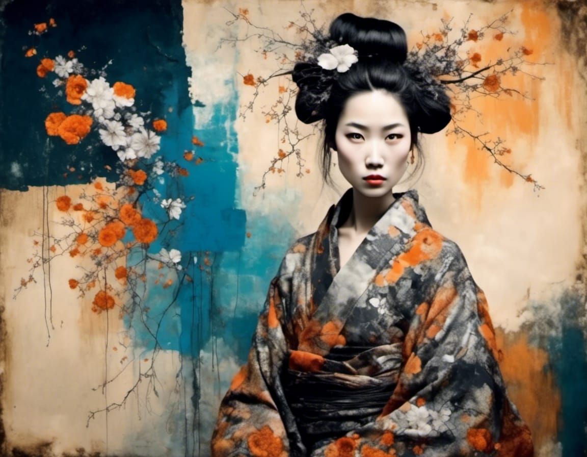 Surreal Asian Woman Portrait in Dark Fantasy Style