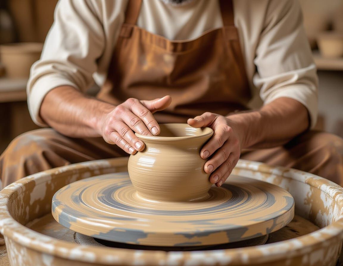 Potter Crafting Clay in Studio, Tactile Realism