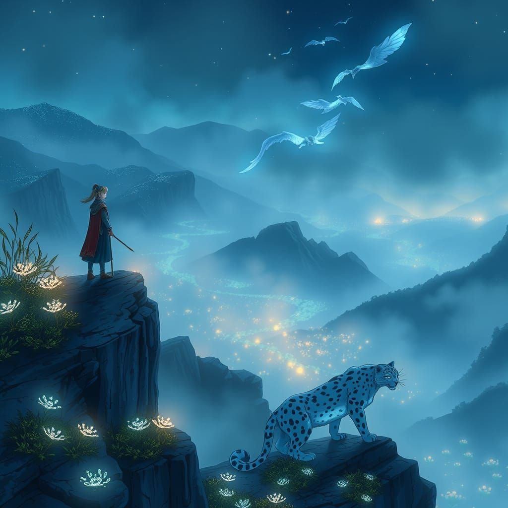 Enchanted Valley: Elf and Leopard in Anime Style