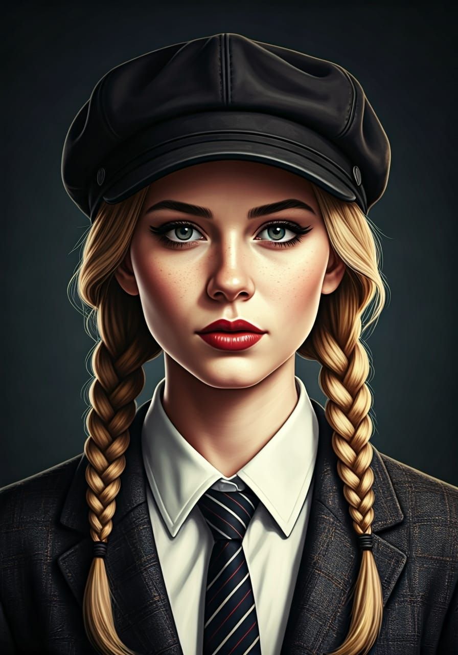 Hyperrealistic Portrait with Braids in Frazetta Style