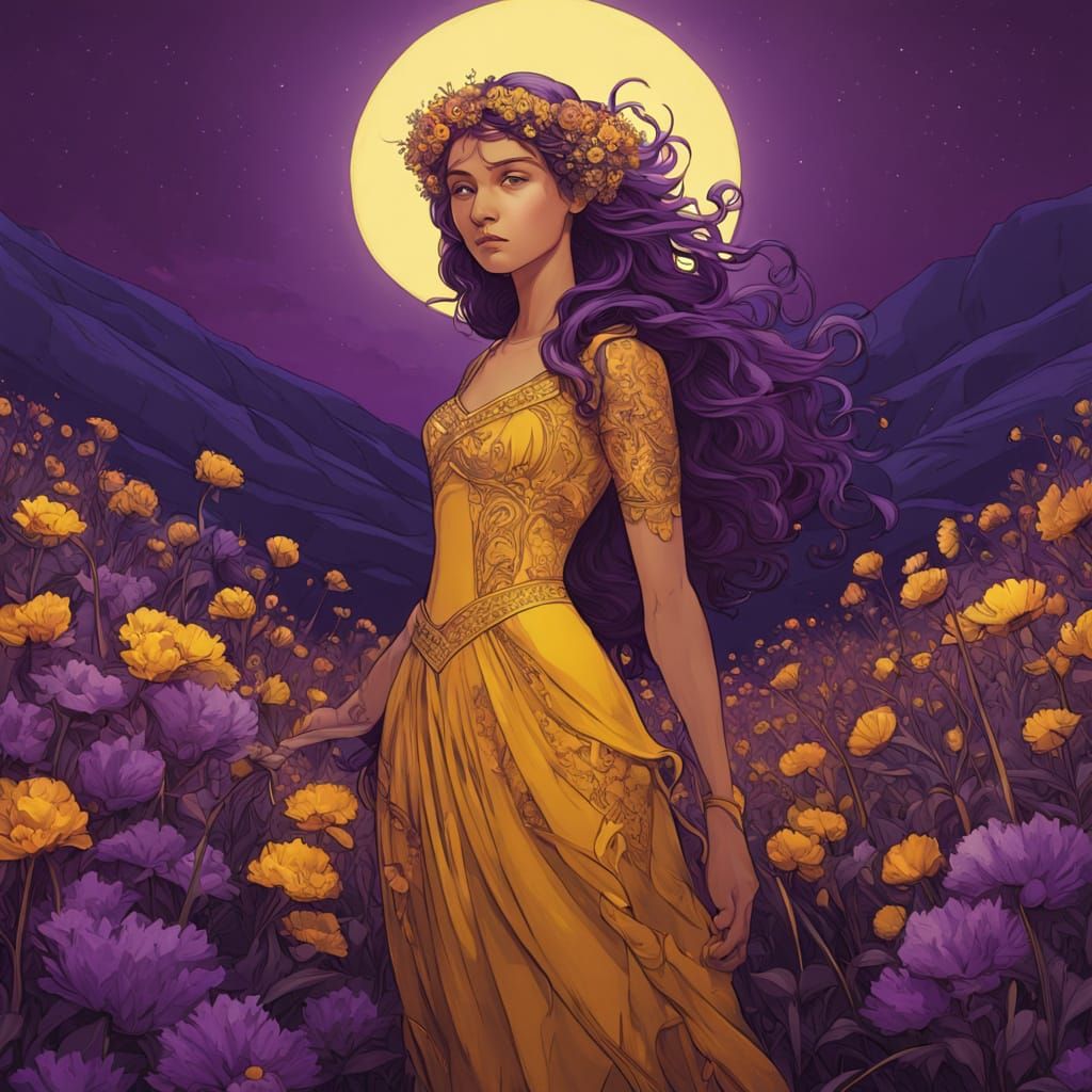 Goddess in Art Nouveau Flower Field