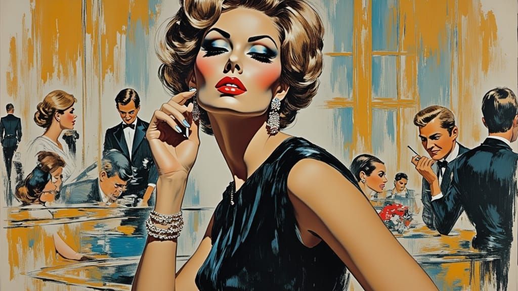1960s Casino Glamour: Woman in Bouffant and Bold Makeup